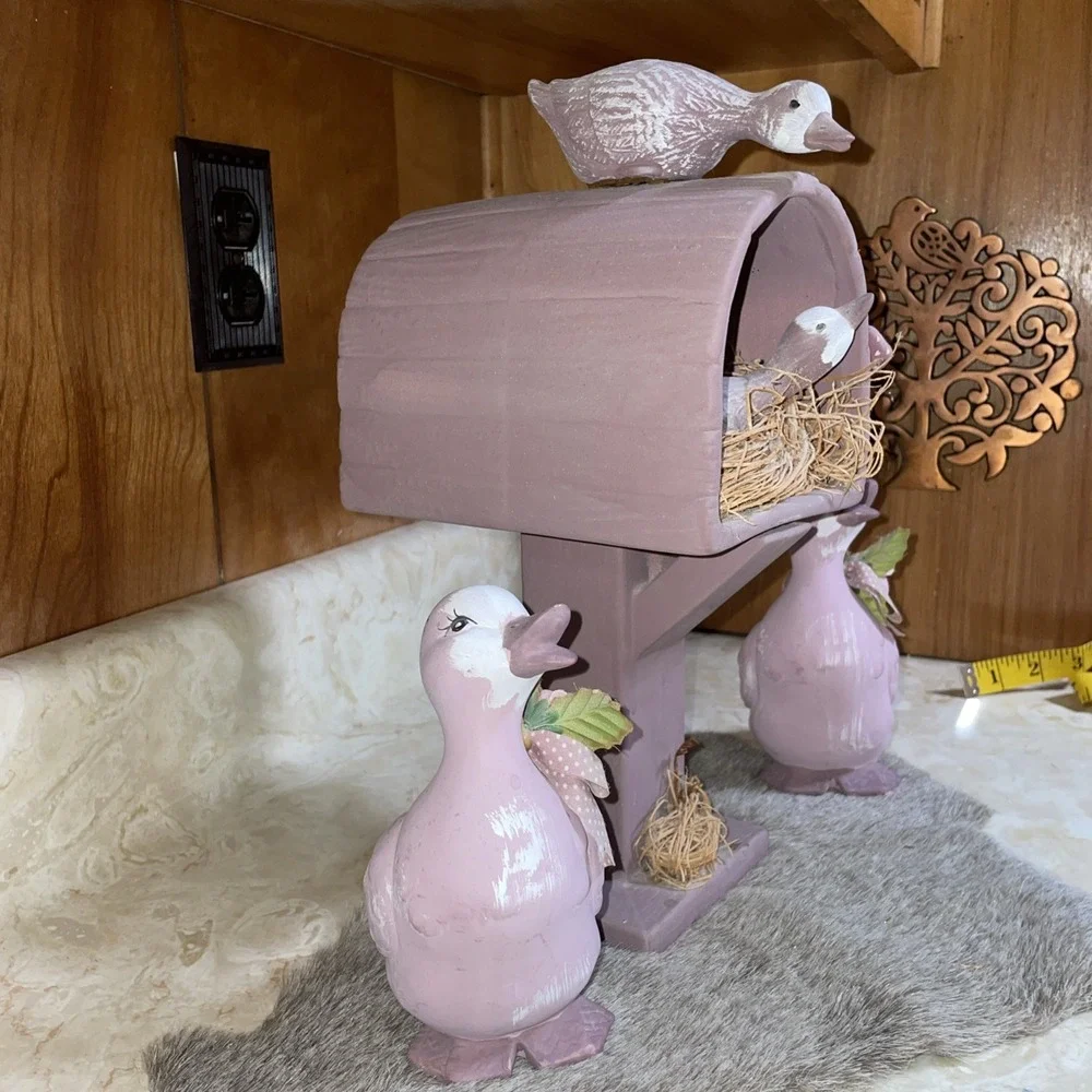 Ceramic Geese Duck With‎ Mailbox Egg Nest Four Birds